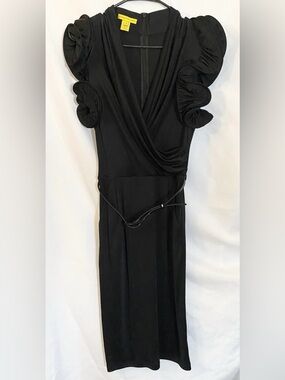 Catherine Malandrino Black Maxi Dress with Sculpted Puff Sleeves 100% Silk
